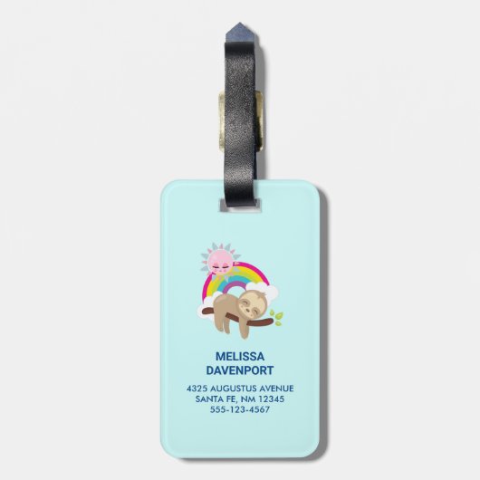 Cute Lazy Sloth met Sun & Rainbow Bagagelabel (Achterkant verticaal)