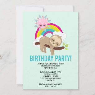 Cute Lazy Sloth met Sun & Rainbow Birthday