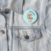 Cute Lazy Sloth met Sun & Rainbow Birthday Girl Ronde Button 5,7 Cm (In situ)