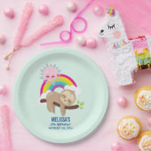 Cute Lazy Sloth met Sun & Rainbow Birthday Papieren Bordje (Feest)