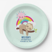 Cute Lazy Sloth met Sun & Rainbow Birthday Papieren Bordje (Voorkant)