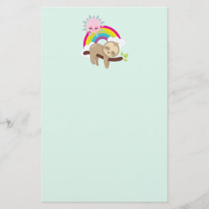 Cute Lazy Sloth met Sun & Rainbow Briefpapier