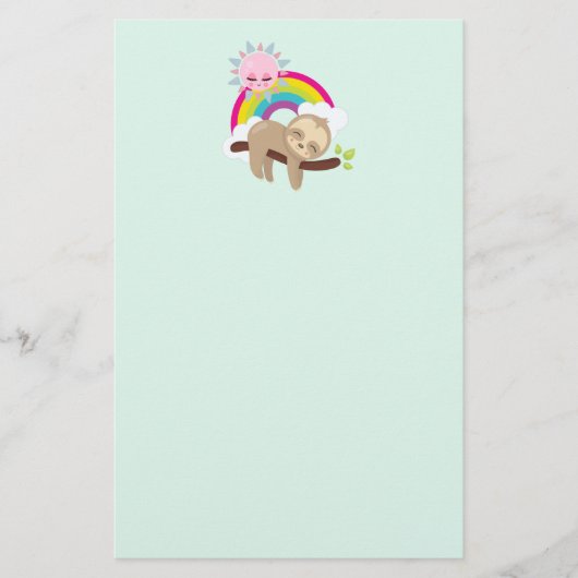 Cute Lazy Sloth met Sun & Rainbow Briefpapier (Voorkant)