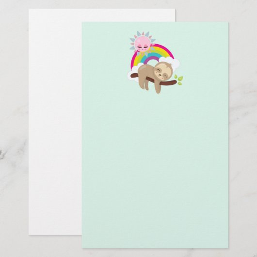 Cute Lazy Sloth met Sun & Rainbow Briefpapier (Voorkant / Achterkant)