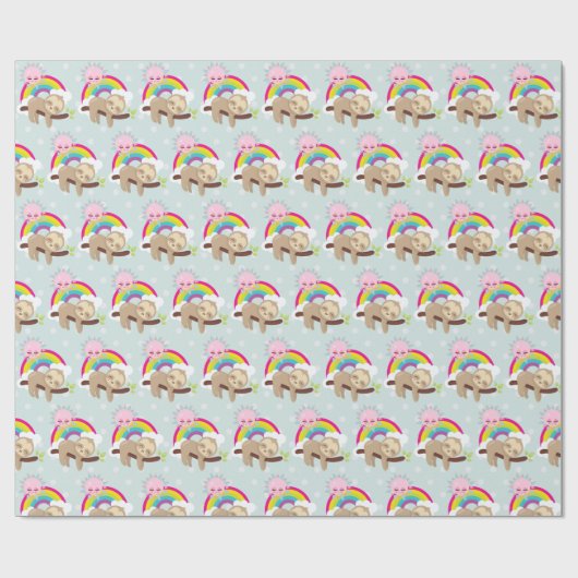 Cute Lazy Sloth met Sun & Rainbow Cadeaupapier (Vlak)