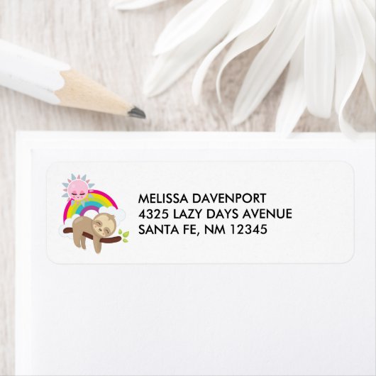 Cute Lazy Sloth met Sun & Rainbow Etiket (Insitu)