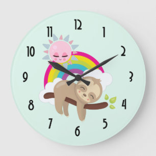 Cute Lazy Sloth met Sun & Rainbow Grote Klok