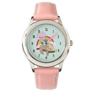 Cute Lazy Sloth met Sun & Rainbow Horloge