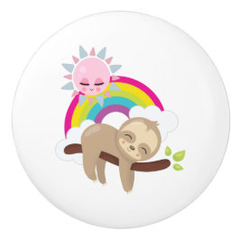 Cute Lazy Sloth met Sun & Rainbow Keramische Knop