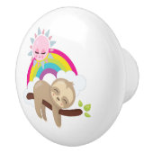 Cute Lazy Sloth met Sun & Rainbow Keramische Knop (Rechts)