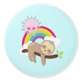 Cute Lazy Sloth met Sun & Rainbow Keramische Knop