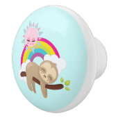 Cute Lazy Sloth met Sun & Rainbow Keramische Knop (Rechts)