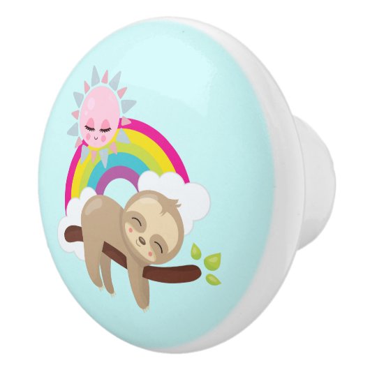Cute Lazy Sloth met Sun & Rainbow Keramische Knop (Rechts)