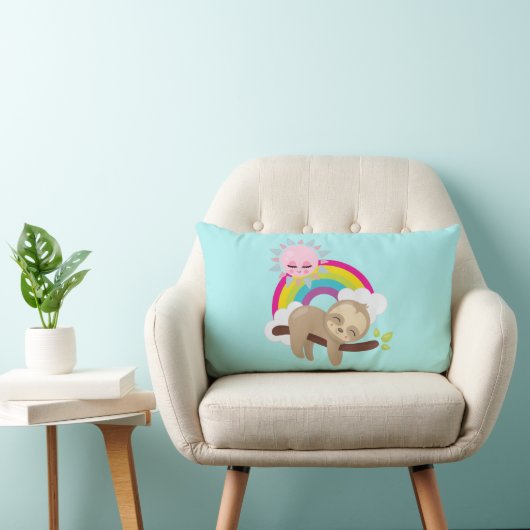 Cute Lazy Sloth met Sun & Rainbow Kussen (Stoel)