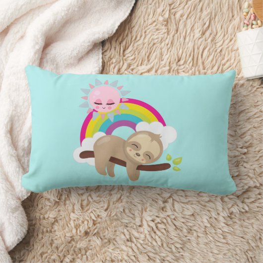 Cute Lazy Sloth met Sun & Rainbow Kussen (Deken)