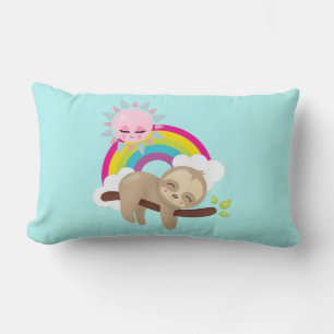 Cute Lazy Sloth met Sun & Rainbow Kussen