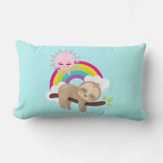 Cute Lazy Sloth met Sun & Rainbow Kussen (Voorkant)