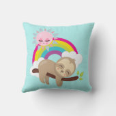 Cute Lazy Sloth met Sun & Rainbow Kussen (Achterkant)