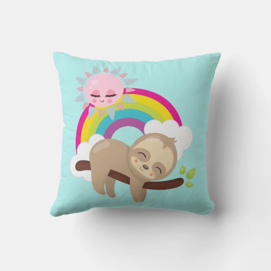 Cute Lazy Sloth met Sun & Rainbow Kussen (Achterkant)