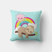 Cute Lazy Sloth met Sun & Rainbow Kussen (Voorkant)