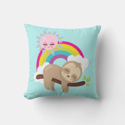 Cute Lazy Sloth met Sun & Rainbow Kussen (Voorkant)