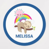 Cute Lazy Sloth met Sun & Rainbow Labels (Design 2)