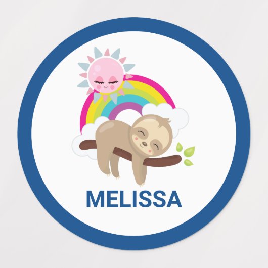 Cute Lazy Sloth met Sun & Rainbow Labels (Design 2)