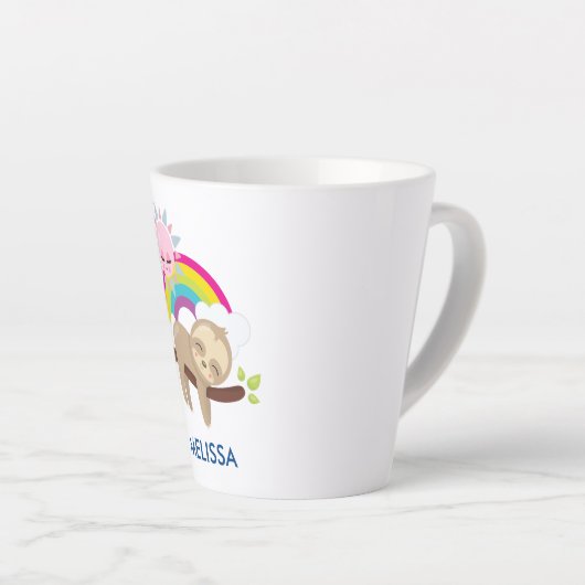 Cute Lazy Sloth met Sun & Rainbow Latte Mok (Rechterhoek)