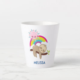 Cute Lazy Sloth met Sun & Rainbow Latte Mok
