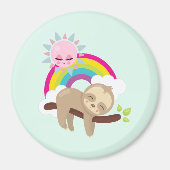 Cute Lazy Sloth met Sun & Rainbow Magneet (Voorkant)
