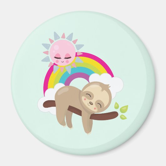 Cute Lazy Sloth met Sun & Rainbow Magneet (Voorkant)