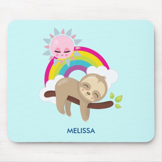 Cute Lazy Sloth met Sun & Rainbow Muismat (Voorkant)