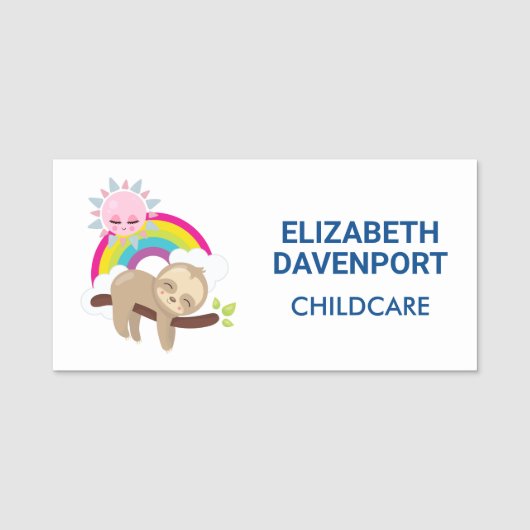 Cute Lazy Sloth met Sun & Rainbow Naamplaatje (Voorkant)