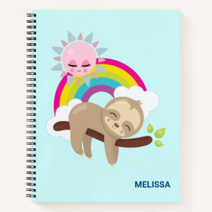 Cute Lazy Sloth met Sun & Rainbow Notitieboek