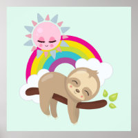 Cute Lazy Sloth met Sun & Rainbow