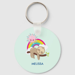 Cute Lazy Sloth met Sun & Rainbow Sleutelhanger
