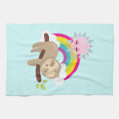 Cute Lazy Sloth met Sun & Rainbow Theedoek (Horizontaal)