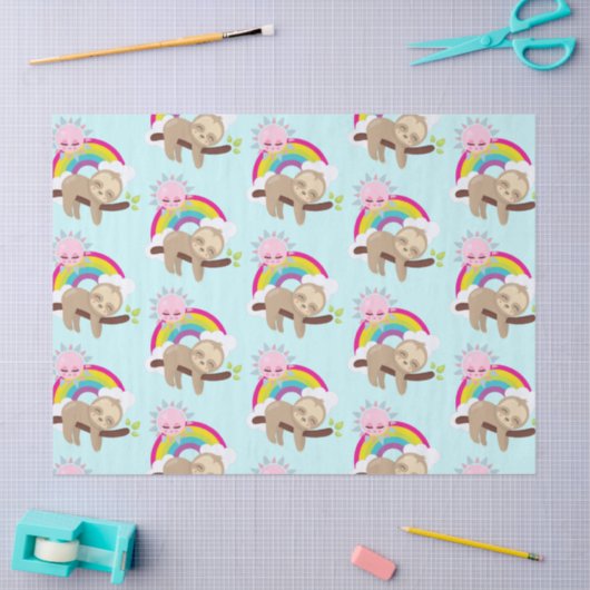 Cute Lazy Sloth met Sun & Rainbow Tissuepapier (Craft)