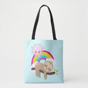 Cute Lazy Sloth met Sun & Rainbow Tote Bag