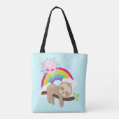 Cute Lazy Sloth met Sun & Rainbow Tote Bag (Achterkant)
