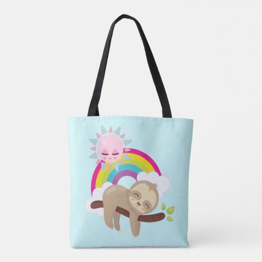 Cute Lazy Sloth met Sun & Rainbow Tote Bag (Achterkant)
