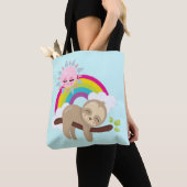Cute Lazy Sloth met Sun & Rainbow Tote Bag (Dichtbij)