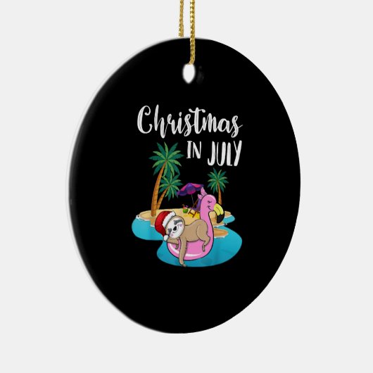 Cute Lazy Sloth on Flamingo Float Kerstmis Keramisch Ornament (Rechts)