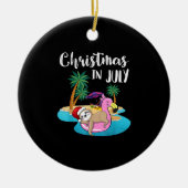 Cute Lazy Sloth on Flamingo Float Kerstmis Keramisch Ornament (Voorkant)