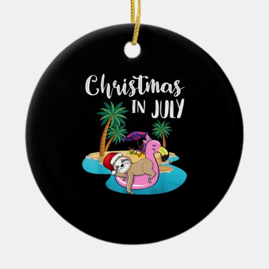 Cute Lazy Sloth on Flamingo Float Kerstmis Keramisch Ornament (Voorkant)
