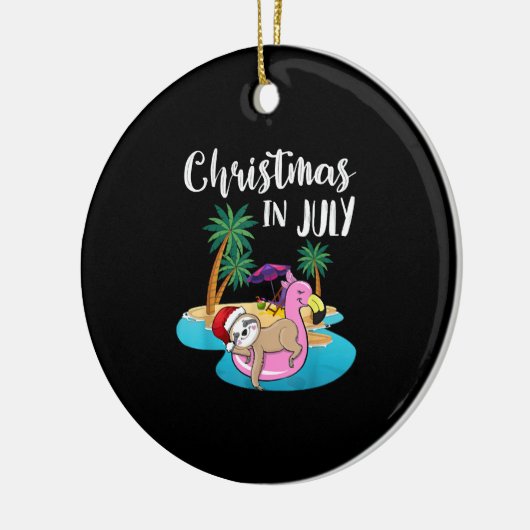 Cute Lazy Sloth on Flamingo Float Kerstmis Keramisch Ornament (Links)