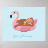 Cute Lazy Sloth on Pink Flamingo Float Print (Voorkant)