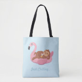 Cute Lazy Sloth on roze Flamingo Float Summer Tas (Voorkant)