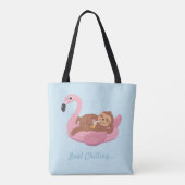 Cute Lazy Sloth on roze Flamingo Float Summer Tas (Achterkant)