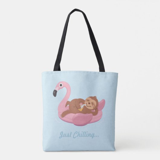 Cute Lazy Sloth on roze Flamingo Float Summer Tas (Achterkant)